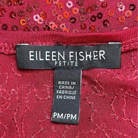 Eileen Fisher Women’s Festive Cranberry Red Silk Sequin Holiday Tunic PM EUC - Picture 8 of 11